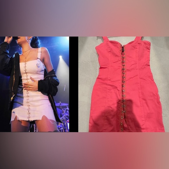 Never worn/ Forever 21 Pink Denim Mini Dress with Hooks Small - Picture 1 of 4